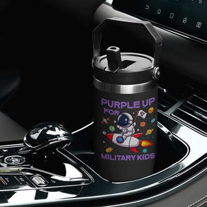 Purple Up For Military Kids Flip Straw Tumbler Military Child Month Astronaut Funny TS10 Print Your Wear