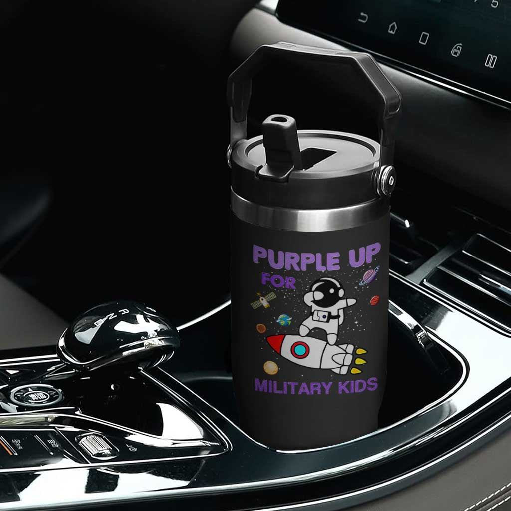 Purple Up For Military Kids Flip Straw Tumbler Military Child Month Astronaut Outer Space TS02 Print Your Wear