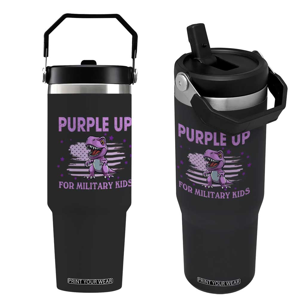 Purple Up For Military Kids Flip Straw Tumbler Military Child Month Dinosaur American Flag TS02 One Size: 30 oz Black Print Your Wear