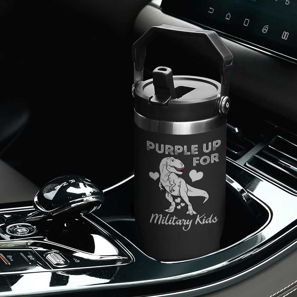 Purple Up For Military Kids Flip Straw Tumbler Military Child Month Dinosaur TS02 Print Your Wear