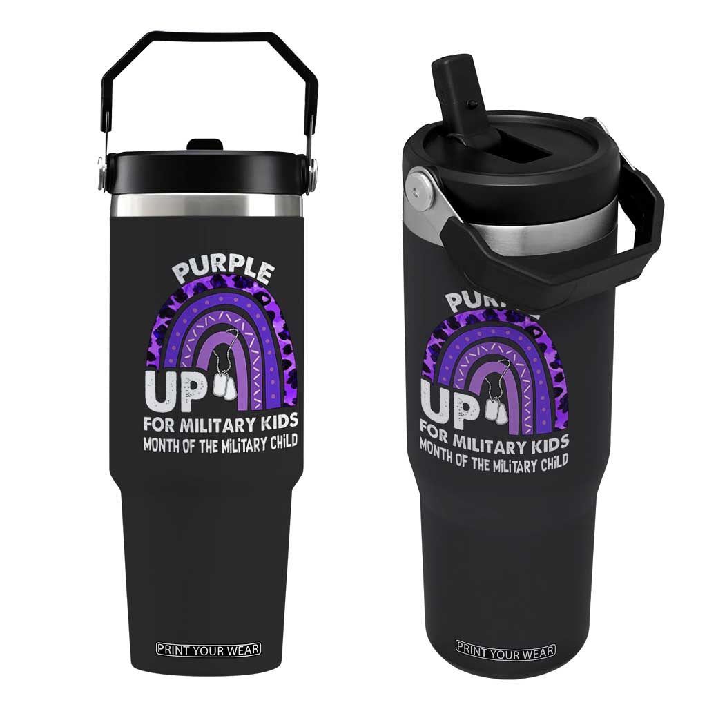 Purple Up For Military Kids Flip Straw Tumbler Military Child Month Dog Tags Purple Ribbon Rainbow TS02 One Size: 30 oz Black Print Your Wear