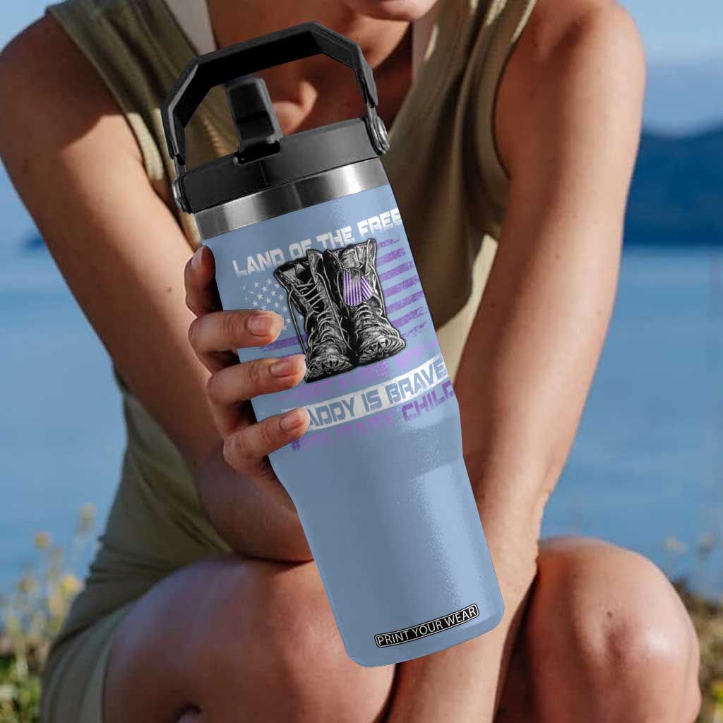 Purple Up For Military Kids Flip Straw Tumbler Military Child Month My Daddy Is Brave TS10 One Size: 30 oz Light Blue Print Your Wear