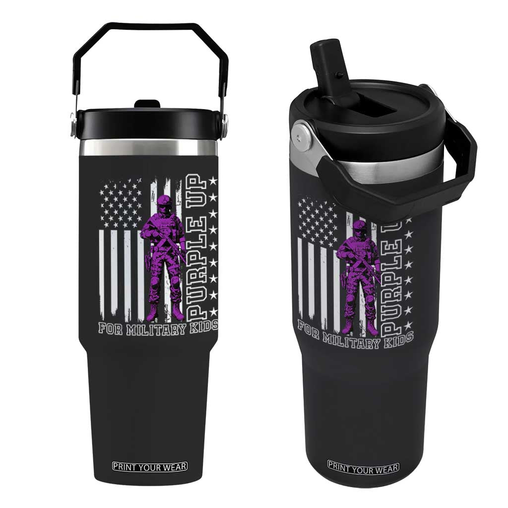 Purple Up For Military Kids Flip Straw Tumbler Military Child Month TS02 One Size: 30 oz Black Print Your Wear