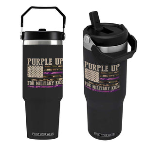 Purple Up For Military Kids Flip Straw Tumbler Military Child Month USA Flag Camouflage TS02 One Size: 30 oz Black Print Your Wear