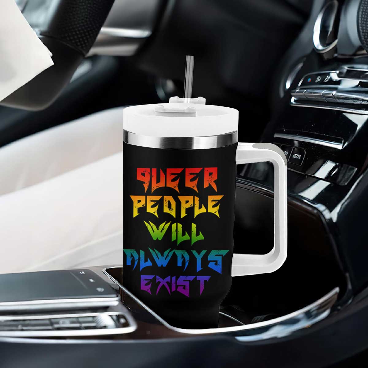 Queer Pride Tumbler With Handle Queer People Will Always Exist LGBTQIA Gay Ally TS10 Print Your Wear