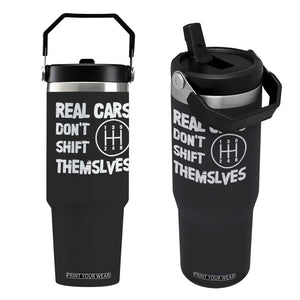Racing Car Flip Straw Tumbler Real Cars Don't Shift Themselves TS09 One Size: 30 oz Black Print Your Wear
