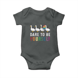 Rainbow Goose Dare to Be Yourself LGBTQ Pride Baby Onesie TS10 Dark Heather Print Your Wear