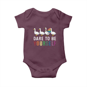 Rainbow Goose Dare to Be Yourself LGBTQ Pride Baby Onesie TS10 Maroon Print Your Wear