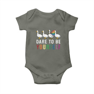Rainbow Goose Dare to Be Yourself LGBTQ Pride Baby Onesie TS10 Military Green Print Your Wear