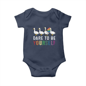 Rainbow Goose Dare to Be Yourself LGBTQ Pride Baby Onesie TS10 Navy Print Your Wear
