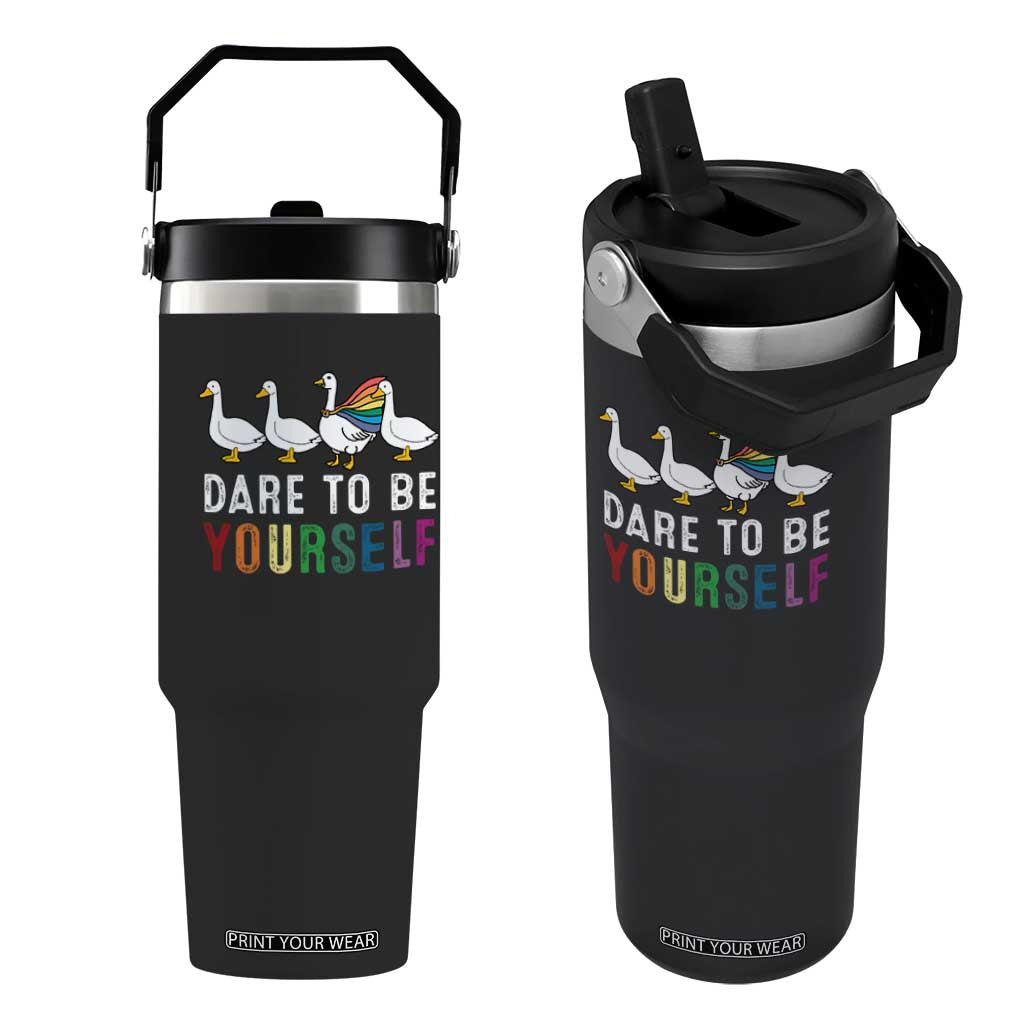 Rainbow Goose Dare to Be Yourself LGBTQ Pride Flip Straw Tumbler TS10 One Size: 30 oz Black Print Your Wear