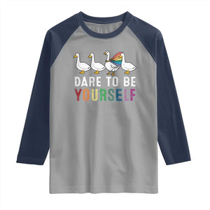 Rainbow Goose Dare to Be Yourself LGBTQ Pride Raglan Shirt TS10 Sport Gray Navy Print Your Wear