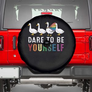 Rainbow Goose Dare to Be Yourself LGBTQ Pride Spare Tire Cover TS10 Black Print Your Wear