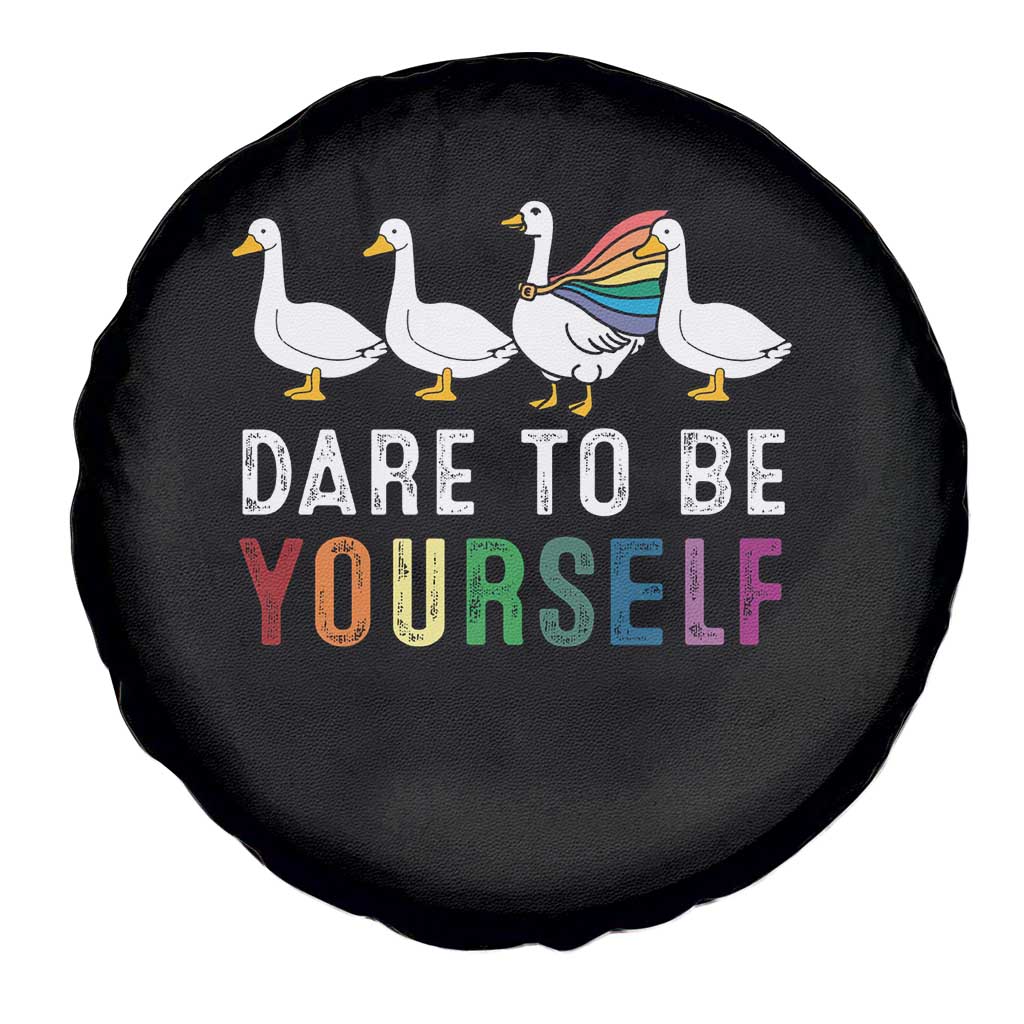 Rainbow Goose Dare to Be Yourself LGBTQ Pride Spare Tire Cover TS10 Print Your Wear