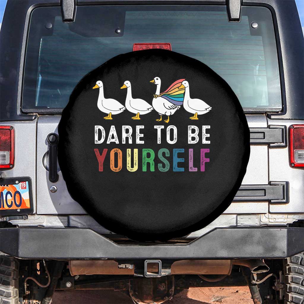 Rainbow Goose Dare to Be Yourself LGBTQ Pride Spare Tire Cover TS10 No hole Black Print Your Wear