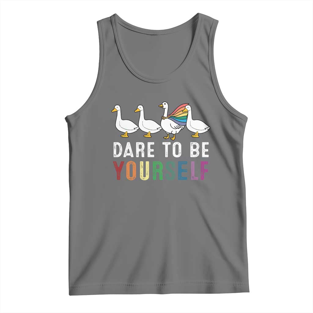 Rainbow Goose Dare to Be Yourself LGBTQ Pride Tank Top TS10 Black Heather Print Your Wear