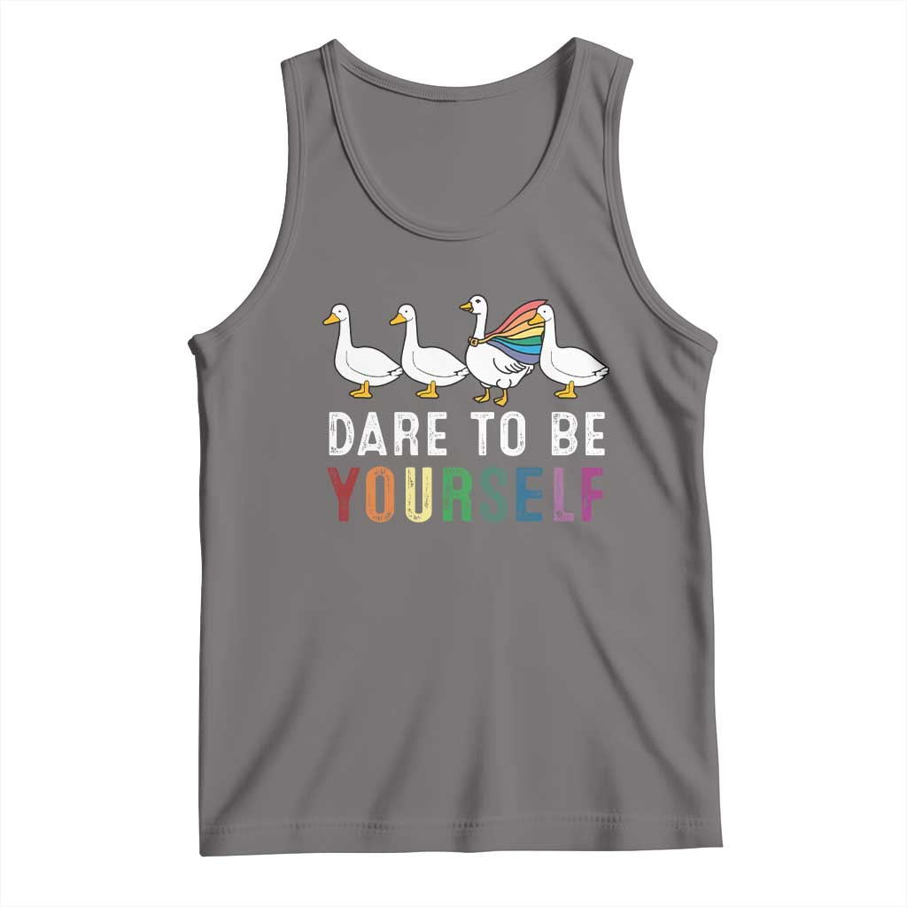 Rainbow Goose Dare to Be Yourself LGBTQ Pride Tank Top TS10 Deep Heather Print Your Wear