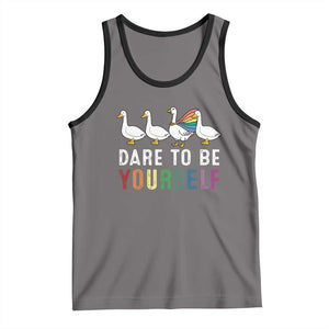 Rainbow Goose Dare to Be Yourself LGBTQ Pride Tank Top TS10 Deep Heather Black Print Your Wear
