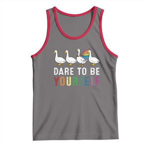 Rainbow Goose Dare to Be Yourself LGBTQ Pride Tank Top TS10 Deep Heather Red Print Your Wear