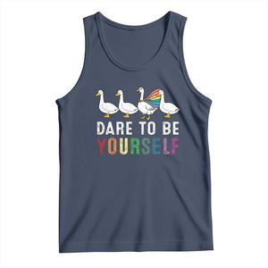 Rainbow Goose Dare to Be Yourself LGBTQ Pride Tank Top TS10 Navy Print Your Wear