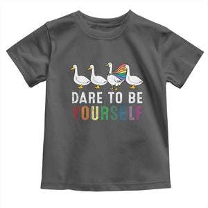 Rainbow Goose Dare to Be Yourself LGBTQ Pride Toddler T Shirt TS10 Dark Heather Print Your Wear