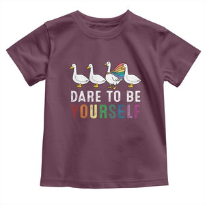Rainbow Goose Dare to Be Yourself LGBTQ Pride Toddler T Shirt TS10 Maroon Print Your Wear