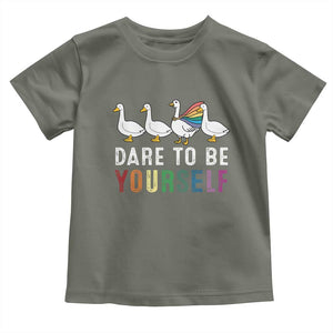 Rainbow Goose Dare to Be Yourself LGBTQ Pride Toddler T Shirt TS10 Military Green Print Your Wear
