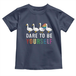 Rainbow Goose Dare to Be Yourself LGBTQ Pride Toddler T Shirt TS10 Navy Print Your Wear