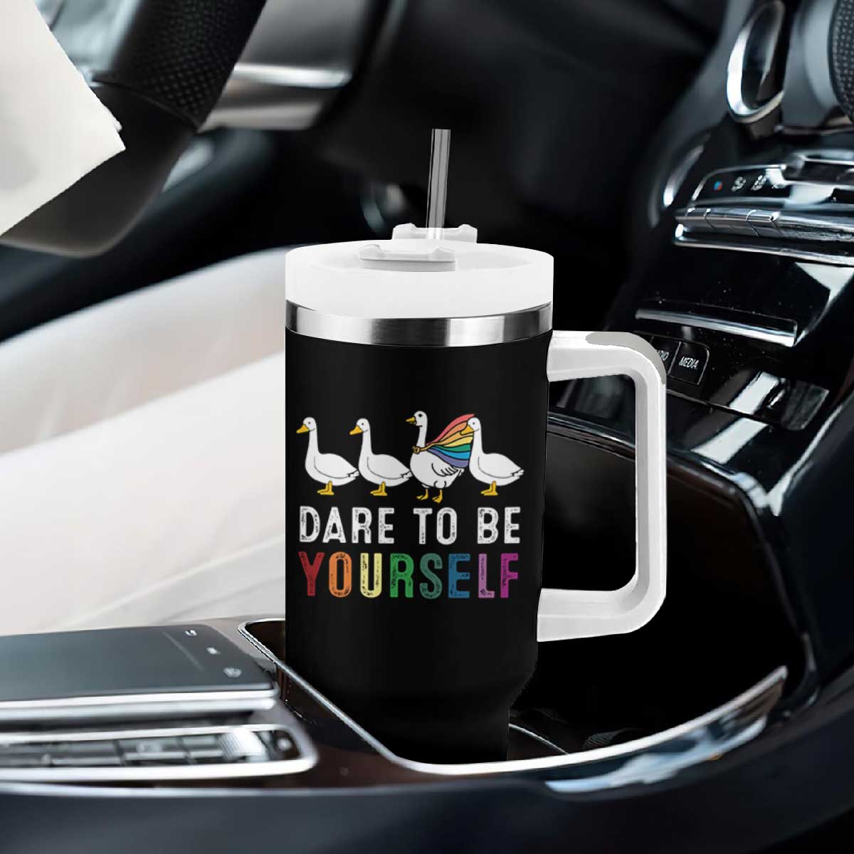 Rainbow Goose Dare to Be Yourself LGBTQ Pride Tumbler With Handle TS10 Print Your Wear