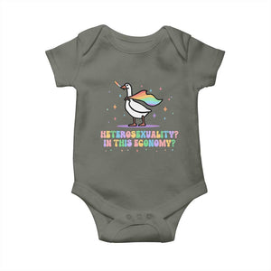 Rainbow Goose Heterosexuality in This Economy Baby Onesie LGBTQ Lesbian Pride TS10 Military Green Print Your Wear