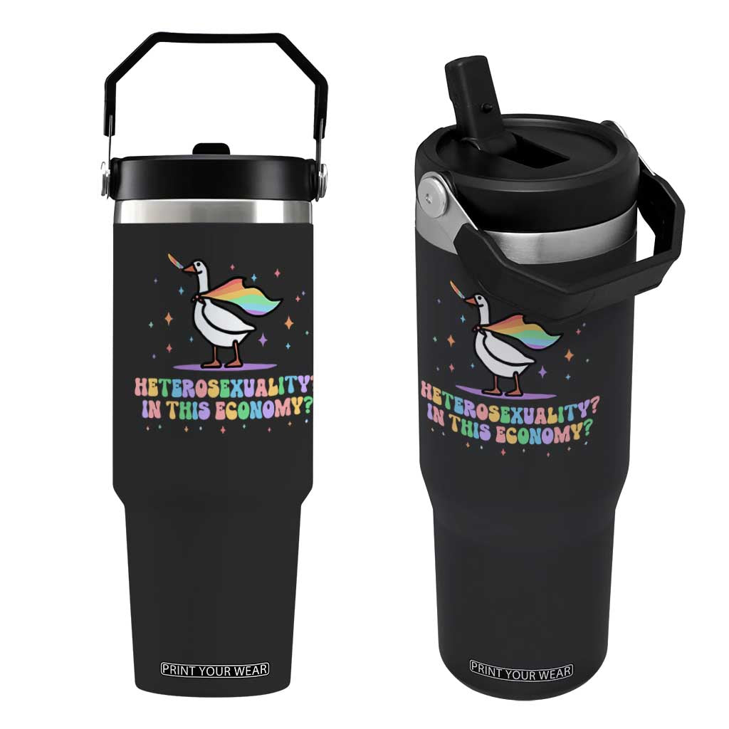 Rainbow Goose Heterosexuality in This Economy Flip Straw Tumbler LGBTQ Lesbian Pride TS10 One Size: 30 oz Black Print Your Wear