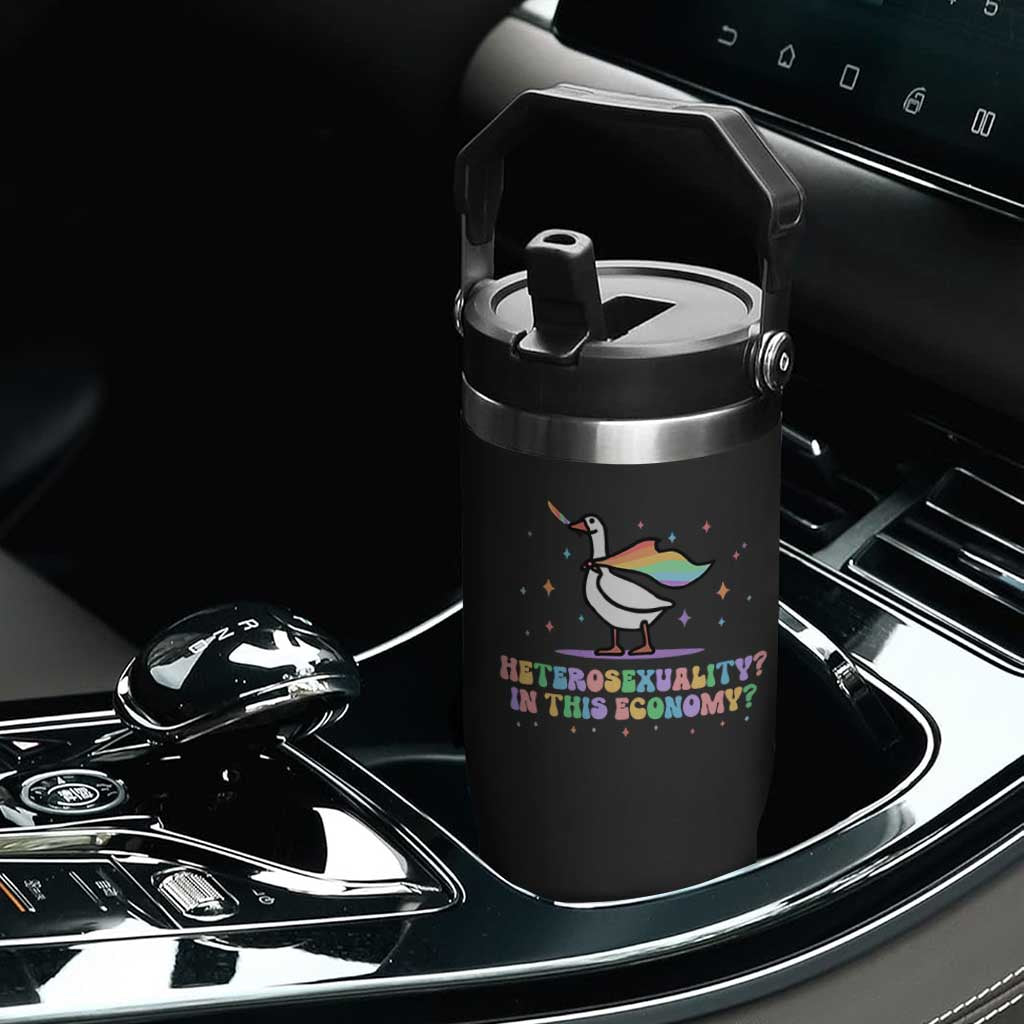 Rainbow Goose Heterosexuality in This Economy Flip Straw Tumbler LGBTQ Lesbian Pride TS10 Print Your Wear