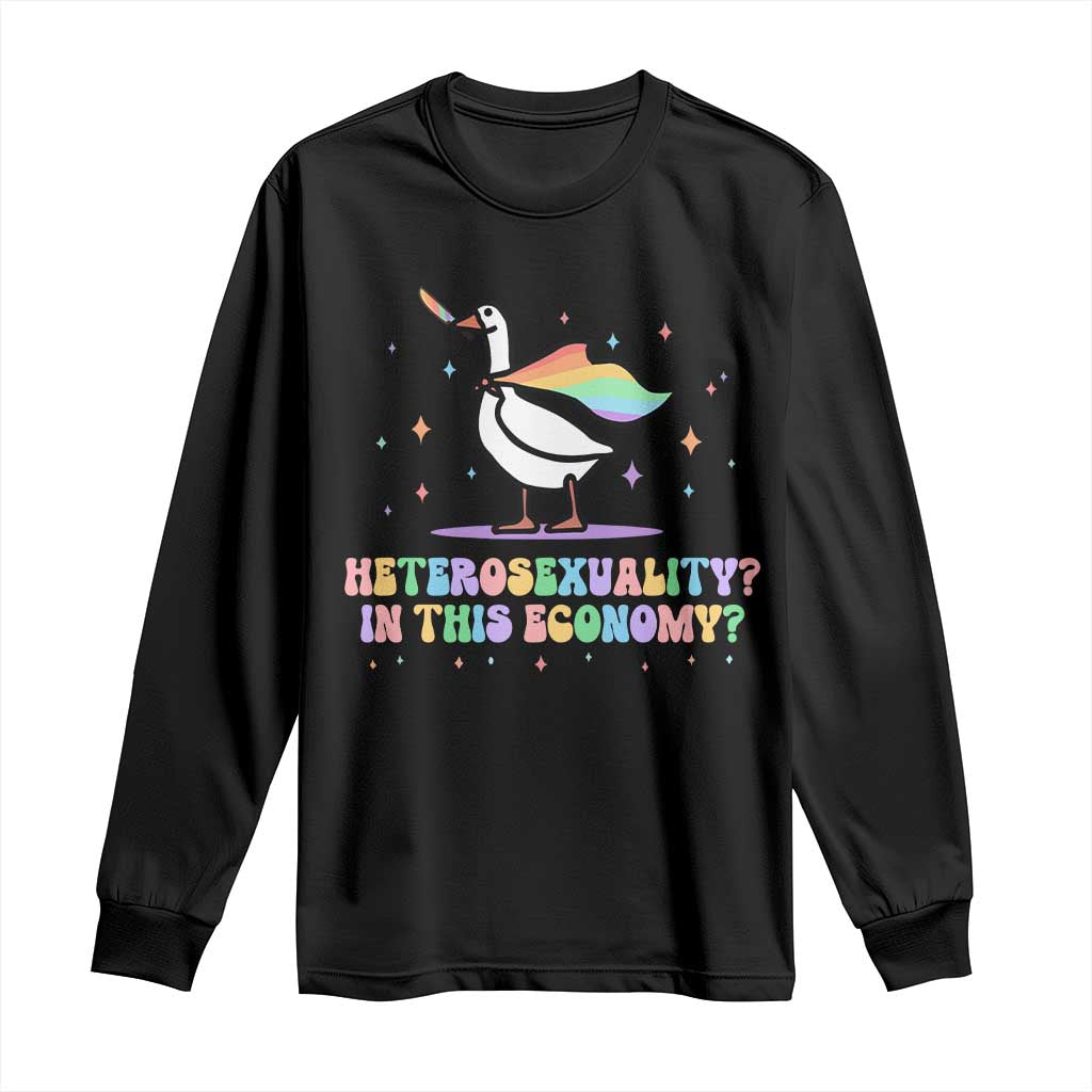 Rainbow Goose Heterosexuality in This Economy Long Sleeve Shirt LGBTQ Lesbian Pride TS10 Black Print Your Wear