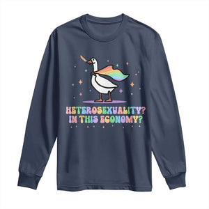 Rainbow Goose Heterosexuality in This Economy Long Sleeve Shirt LGBTQ Lesbian Pride TS10 Navy Print Your Wear