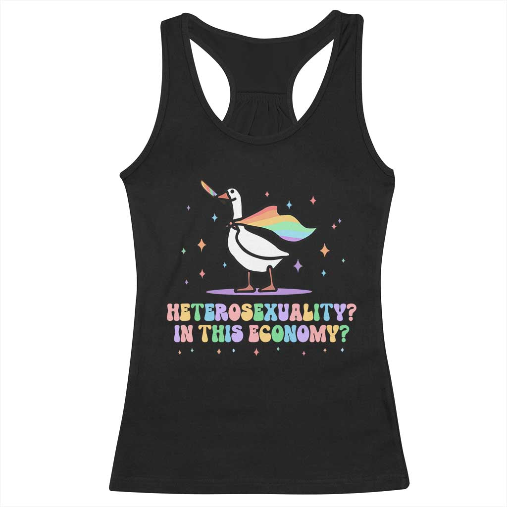 Rainbow Goose Heterosexuality in This Economy Racerback Tank Top LGBTQ Lesbian Pride TS10 Black Print Your Wear