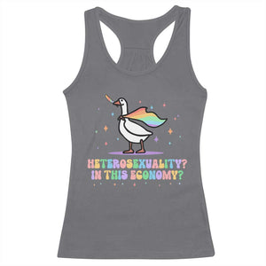 Rainbow Goose Heterosexuality in This Economy Racerback Tank Top LGBTQ Lesbian Pride TS10 Charcoal Print Your Wear