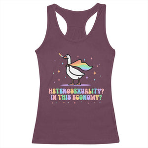 Rainbow Goose Heterosexuality in This Economy Racerback Tank Top LGBTQ Lesbian Pride TS10 Maroon Print Your Wear