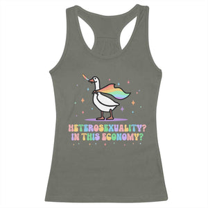 Rainbow Goose Heterosexuality in This Economy Racerback Tank Top LGBTQ Lesbian Pride TS10 Military Green Print Your Wear
