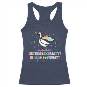 Rainbow Goose Heterosexuality in This Economy Racerback Tank Top LGBTQ Lesbian Pride TS10 Navy Print Your Wear