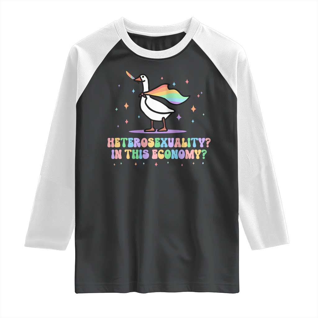 Rainbow Goose Heterosexuality in This Economy Raglan Shirt LGBTQ Lesbian Pride TS10 Black White Print Your Wear