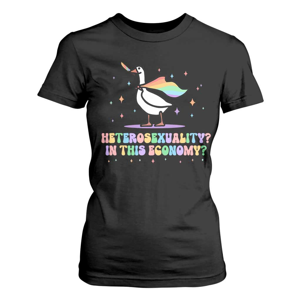 Rainbow Goose Heterosexuality in This Economy T Shirt For Women LGBTQ Lesbian Pride TS10 Black Print Your Wear