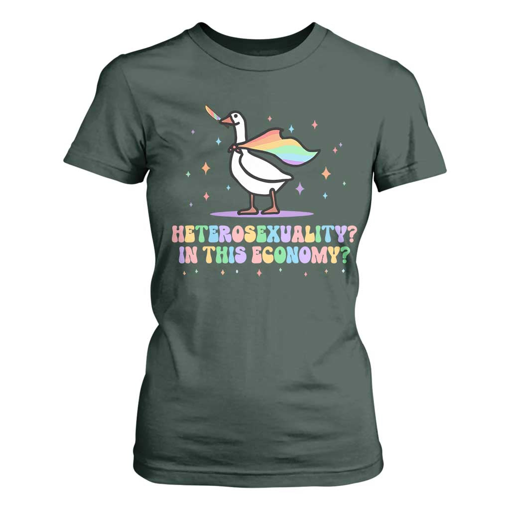 Rainbow Goose Heterosexuality in This Economy T Shirt For Women LGBTQ Lesbian Pride TS10 Dark Forest Green Print Your Wear