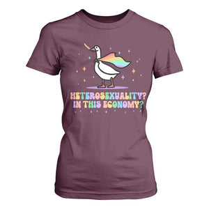 Rainbow Goose Heterosexuality in This Economy T Shirt For Women LGBTQ Lesbian Pride TS10 Maroon Print Your Wear