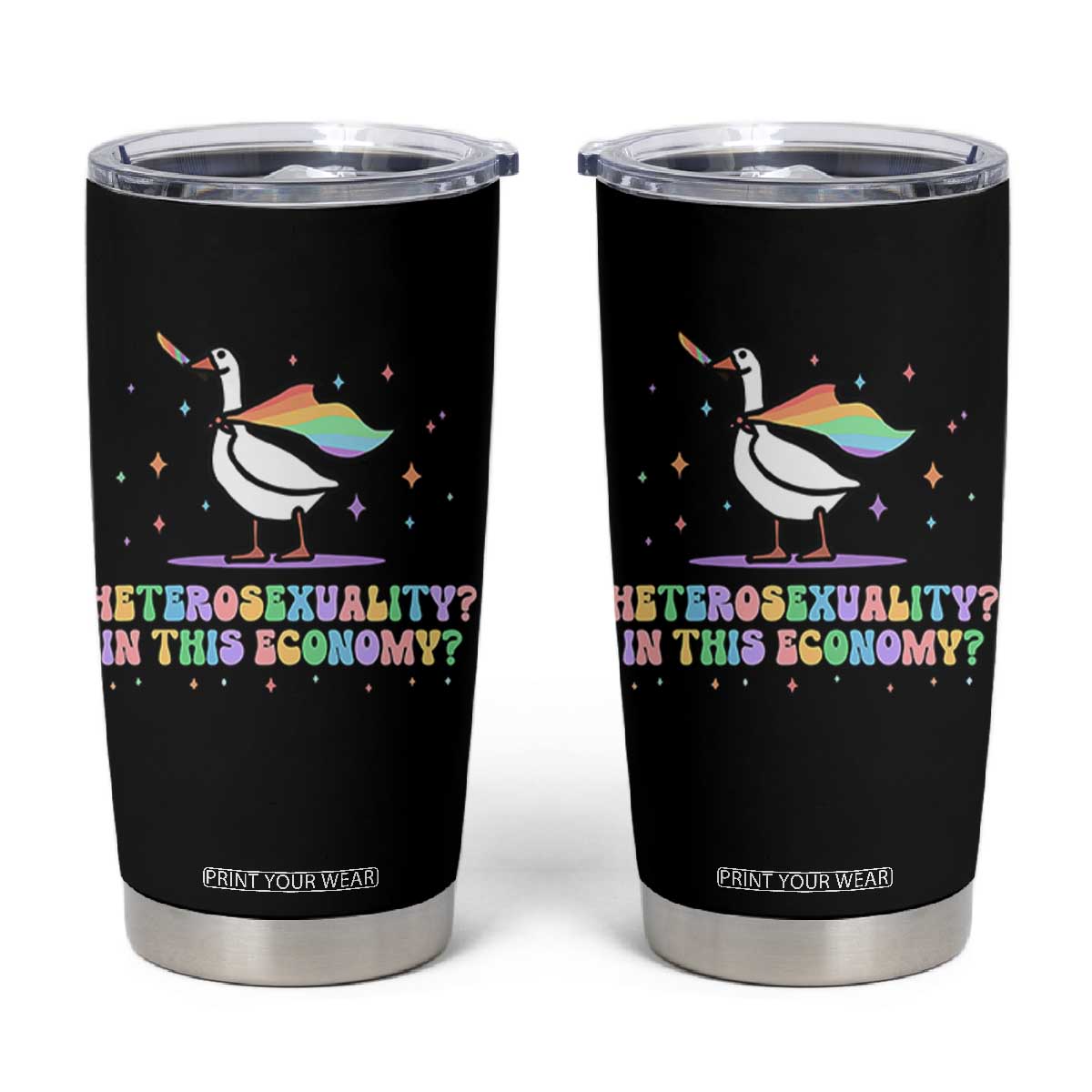 Rainbow Goose Heterosexuality in This Economy Tumbler Cup LGBTQ Lesbian Pride TS10 Black Print Your Wear