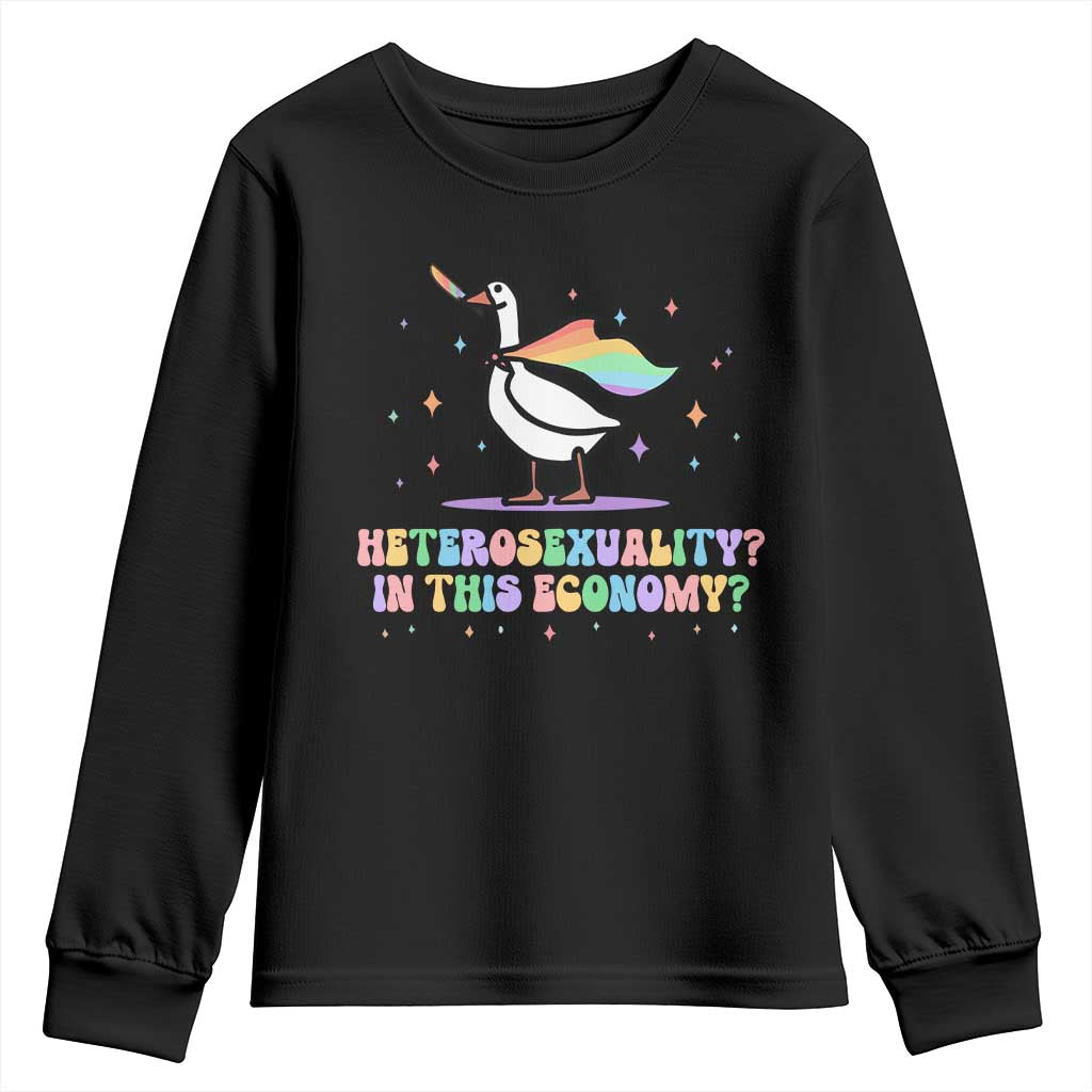 Rainbow Goose Heterosexuality in This Economy Youth Sweatshirt LGBTQ Lesbian Pride TS10 Black Print Your Wear