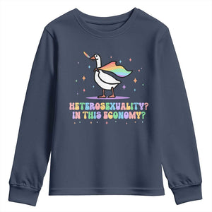Rainbow Goose Heterosexuality in This Economy Youth Sweatshirt LGBTQ Lesbian Pride TS10 Navy Print Your Wear