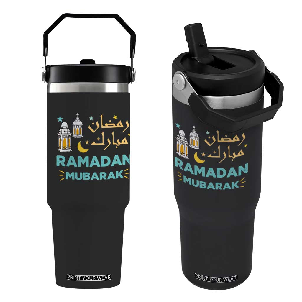 Ramadan Mubarak Muslim Flip Straw Tumbler TS02 One Size: 30 oz Black Print Your Wear