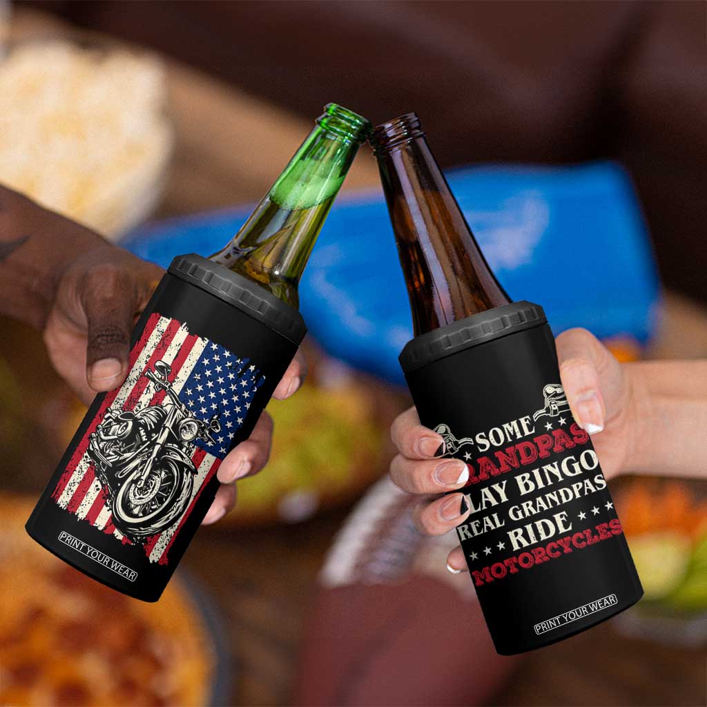 Real Grandpas Ride Motorcycles 4 in 1 Can Cooler Tumbler Some Grandpas Play Bingon American Flag TB10 Print Your Wear