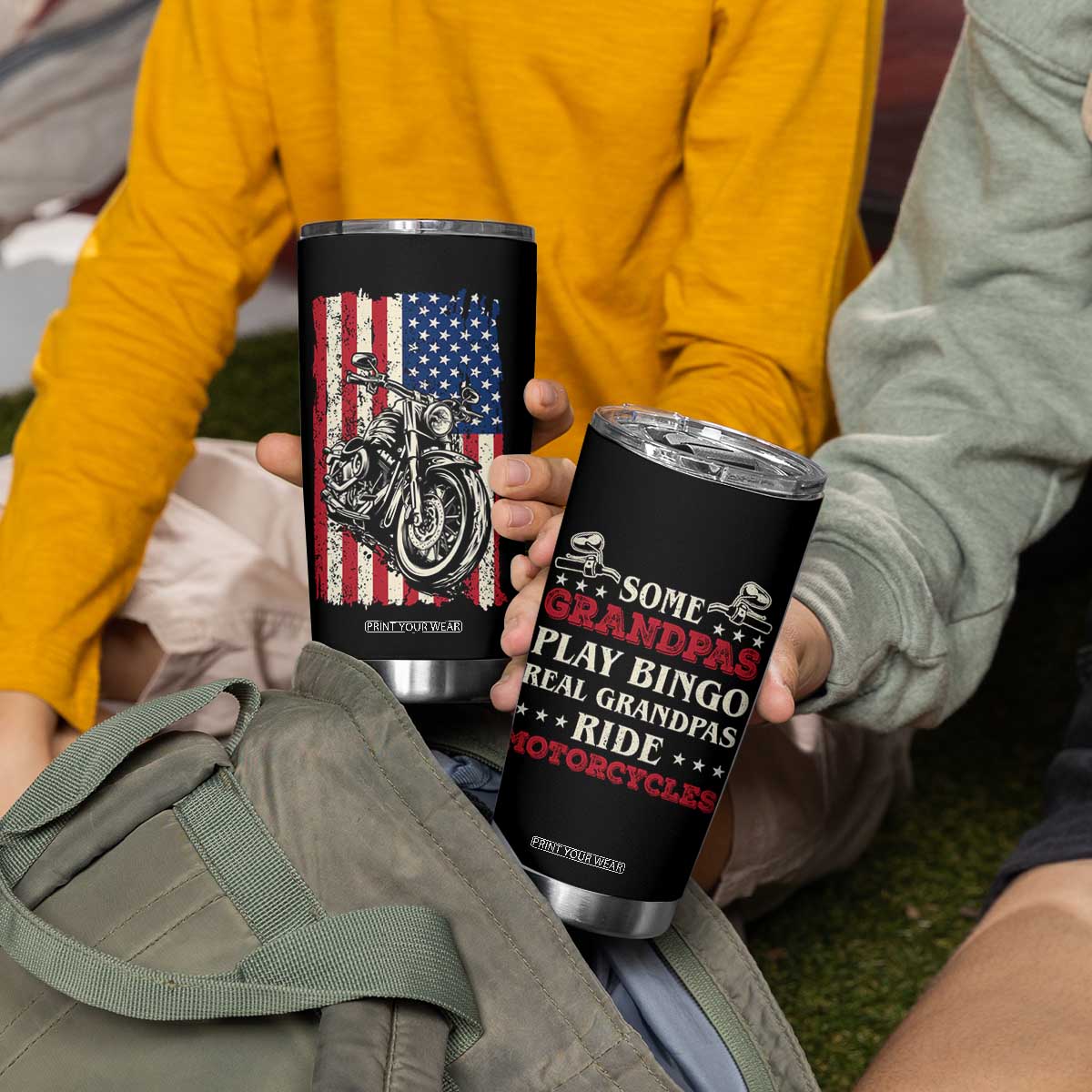 Real Grandpas Ride Motorcycles Tumbler Cup Some Grandpas Play Bingon American Flag TB10 Print Your Wear