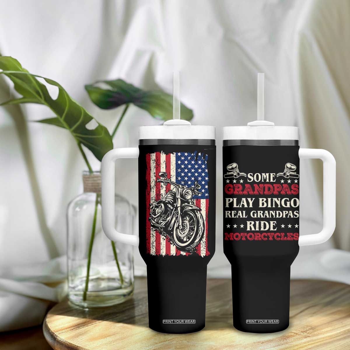 Real Grandpas Ride Motorcycles Tumbler With Handle Some Grandpas Play Bingon American Flag TB10 Print Your Wear